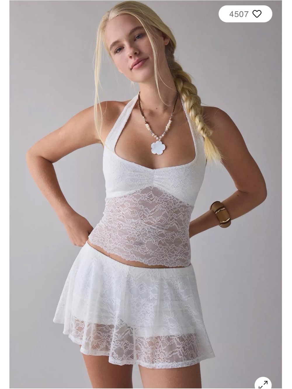 Urban Outfitters White Lace Halter Cami & Tiered Lace Skirt Set